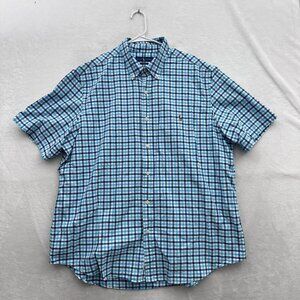 Ralph Lauren Shirt Mens 2XL Blue Plaid Gingham Flesh Pony Classic Fit Oxford